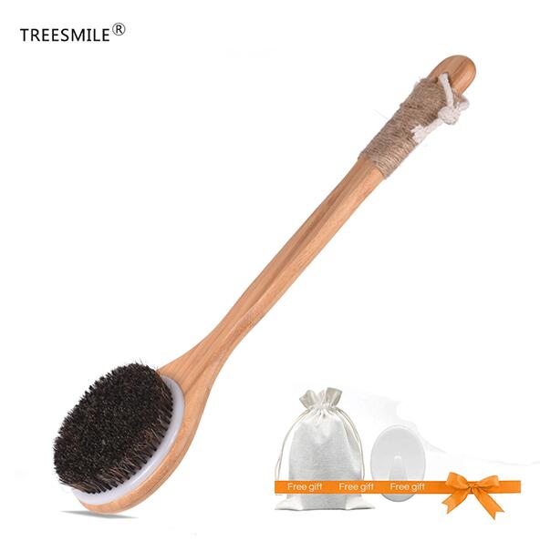 TREESMIL Natural Bristle Bath Brush Portable Travel Massage Horse Hair Wooden Dry Brush Exfoliating Beauty Body shower Brush D30