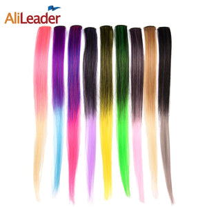 Alileader Clip In One Hairpiece Ombre 20 Colors 50Cm Long Straight Synthetic Hair Extension Clip On Pink Grey 613# Red Blue