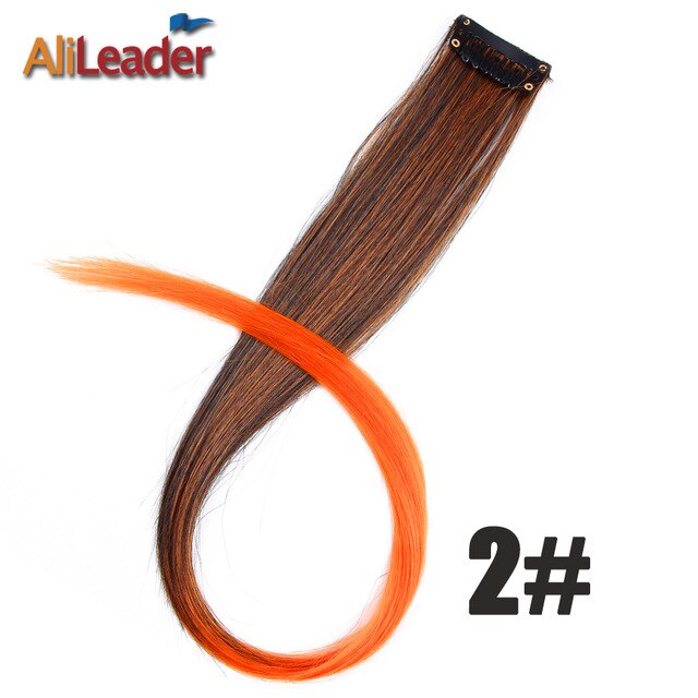 Alileader Clip In One Hairpiece Ombre 20 Colors 50Cm Long Straight Synthetic Hair Extension Clip On Pink Grey 613# Red Blue