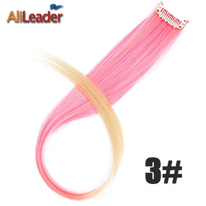 Alileader Clip In One Hairpiece Ombre 20 Colors 50Cm Long Straight Synthetic Hair Extension Clip On Pink Grey 613# Red Blue