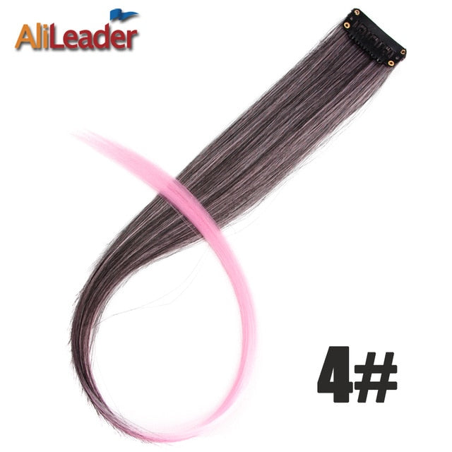 Alileader Clip In One Hairpiece Ombre 20 Colors 50Cm Long Straight Synthetic Hair Extension Clip On Pink Grey 613# Red Blue