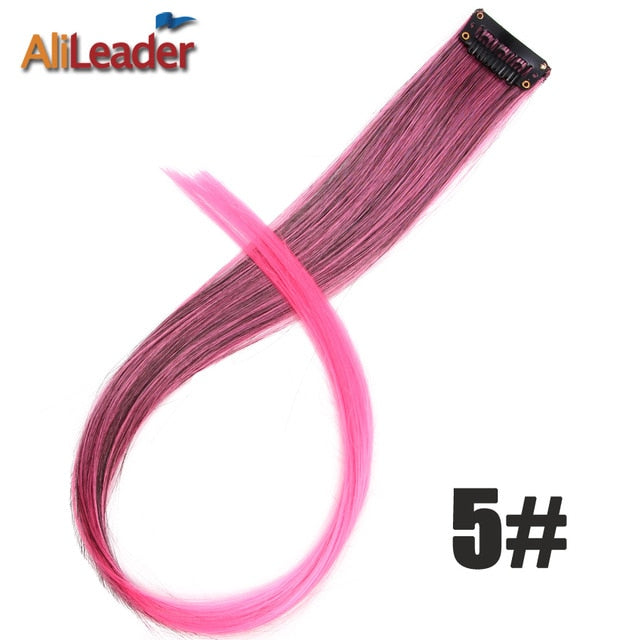 Alileader Clip In One Hairpiece Ombre 20 Colors 50Cm Long Straight Synthetic Hair Extension Clip On Pink Grey 613# Red Blue