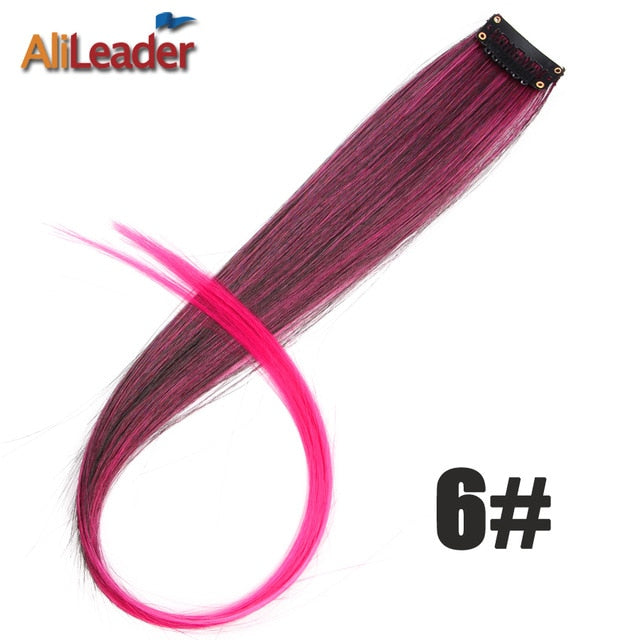 Alileader Clip In One Hairpiece Ombre 20 Colors 50Cm Long Straight Synthetic Hair Extension Clip On Pink Grey 613# Red Blue