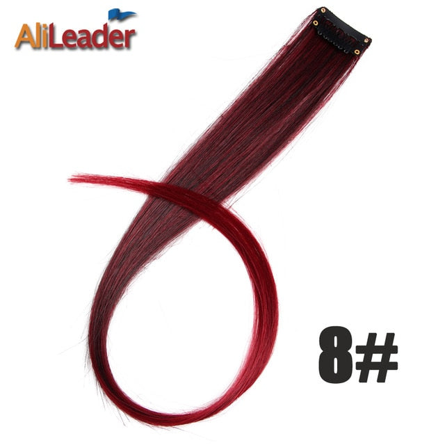 Alileader Clip In One Hairpiece Ombre 20 Colors 50Cm Long Straight Synthetic Hair Extension Clip On Pink Grey 613# Red Blue