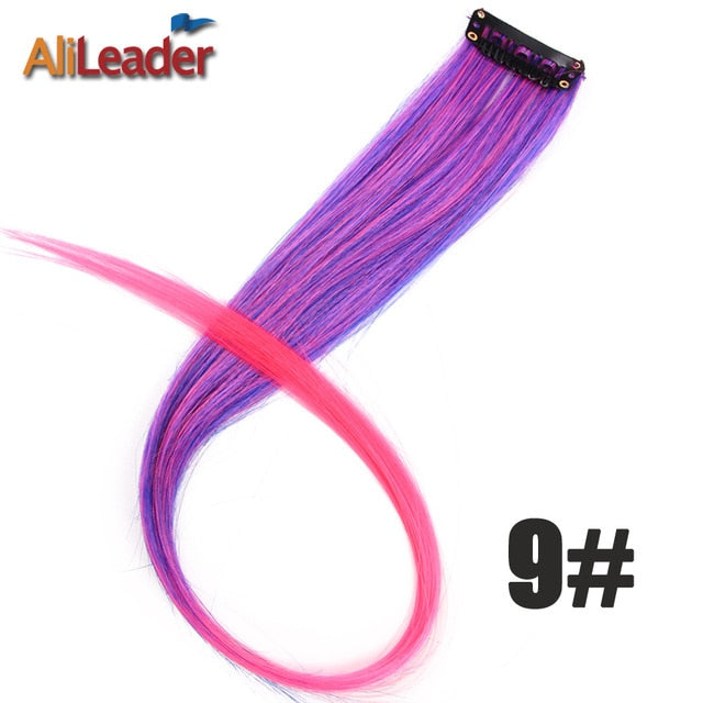 Alileader Clip In One Hairpiece Ombre 20 Colors 50Cm Long Straight Synthetic Hair Extension Clip On Pink Grey 613# Red Blue