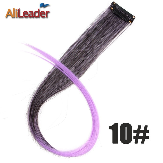 Alileader Clip In One Hairpiece Ombre 20 Colors 50Cm Long Straight Synthetic Hair Extension Clip On Pink Grey 613# Red Blue