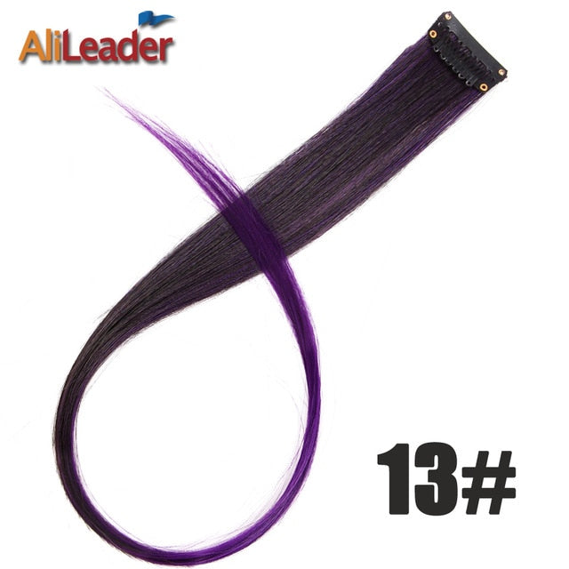 Alileader Clip In One Hairpiece Ombre 20 Colors 50Cm Long Straight Synthetic Hair Extension Clip On Pink Grey 613# Red Blue