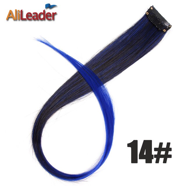 Alileader Clip In One Hairpiece Ombre 20 Colors 50Cm Long Straight Synthetic Hair Extension Clip On Pink Grey 613# Red Blue