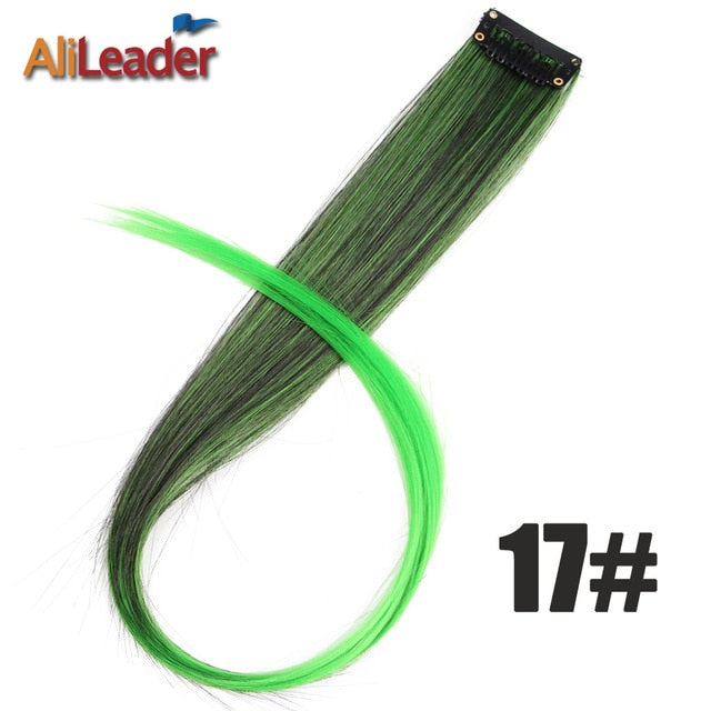 Alileader Clip In One Hairpiece Ombre 20 Colors 50Cm Long Straight Synthetic Hair Extension Clip On Pink Grey 613# Red Blue