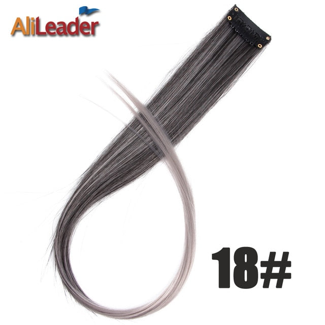 Alileader Clip In One Hairpiece Ombre 20 Colors 50Cm Long Straight Synthetic Hair Extension Clip On Pink Grey 613# Red Blue