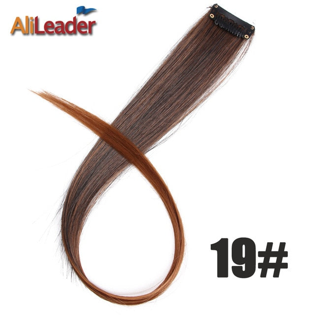 Alileader Clip In One Hairpiece Ombre 20 Colors 50Cm Long Straight Synthetic Hair Extension Clip On Pink Grey 613# Red Blue