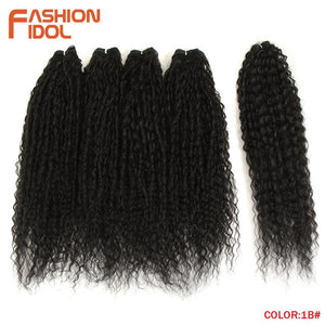FASHION IDOL Afro Kinky Curly Hair Bundles 5pcs/pack 24 inch Ombre Blonde Nature Black Color Synthetic Hair Weave Bundles Fiber